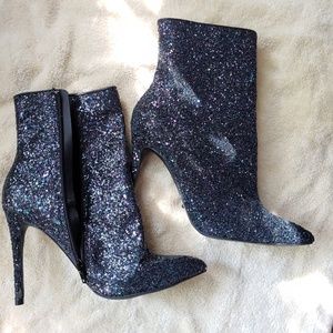 Black glitter high heel booties
